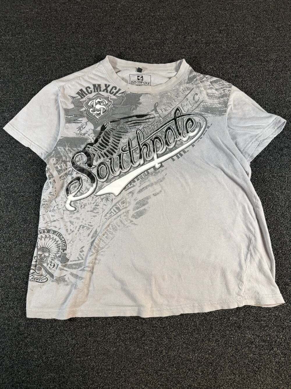 Vintage Southpole Distressed Graphic T-Shirt, Gray Y2K Streetwear, Size XL